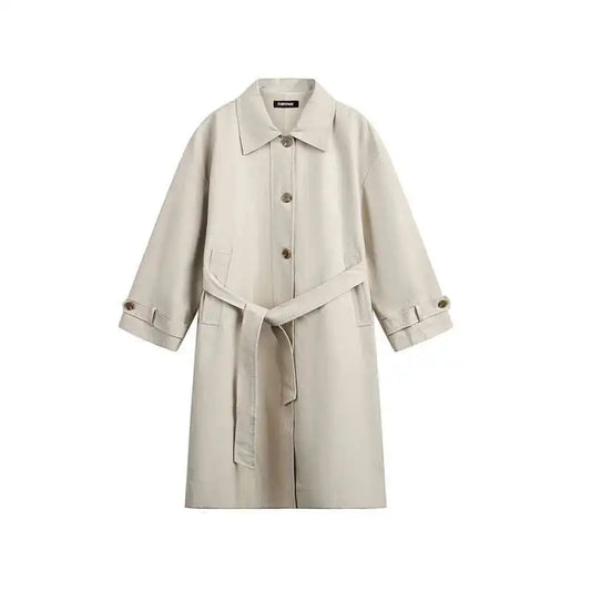 PFNW Korean Casual Temperament British Style Vintage Loose Lapel Trench Spring 2025 New Beige Medium-length Coats Tide 28W5983