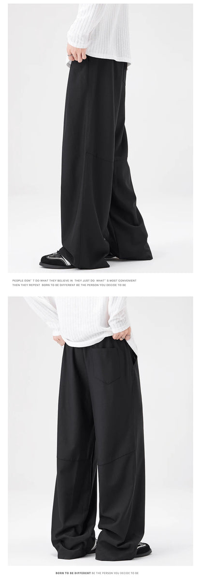 Men's Straight Suit Pants High Street Ultra Soft Draped Cut Wide-Leg Business Casual Office Pants Loose Straight Dress Trousers