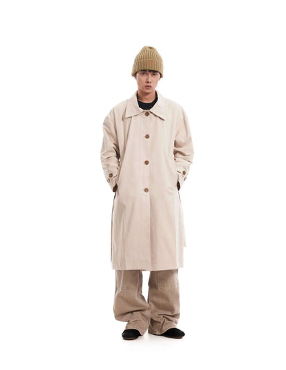 PFNW Korean Casual Temperament British Style Vintage Loose Lapel Trench Spring 2025 New Beige Medium-length Coats Tide 28W5983
