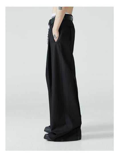 Mauroicardi Spring Autumn Long Loose Casual Baggy Flowy Soft Black Pleated Wide Leg Pants Men Luxury Designer Emo Clothing 2024