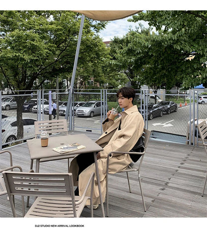 Mauroicardi Spring Autumn Long Oversized Black Khaki Trench Coat Men Raglan Sleeve Single Breasted Loose Casual Korean Fashion