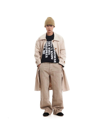 PFNW Korean Casual Temperament British Style Vintage Loose Lapel Trench Spring 2025 New Beige Medium-length Coats Tide 28W5983
