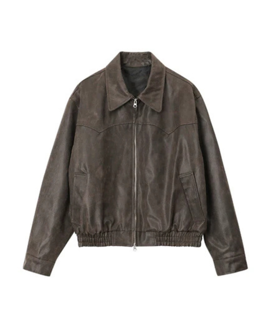 Mauroicardi Spring Autumn Vintage Lightweight Distressed Washed Brown Pu Leather Jacket Men Zipper Casual Korean Fashion Clothes